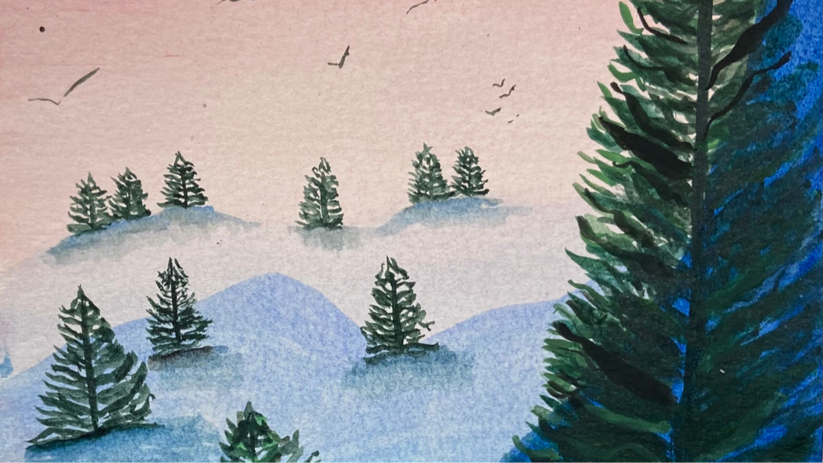 Creative Mindfulness: Winter Trees Watercolor Painting